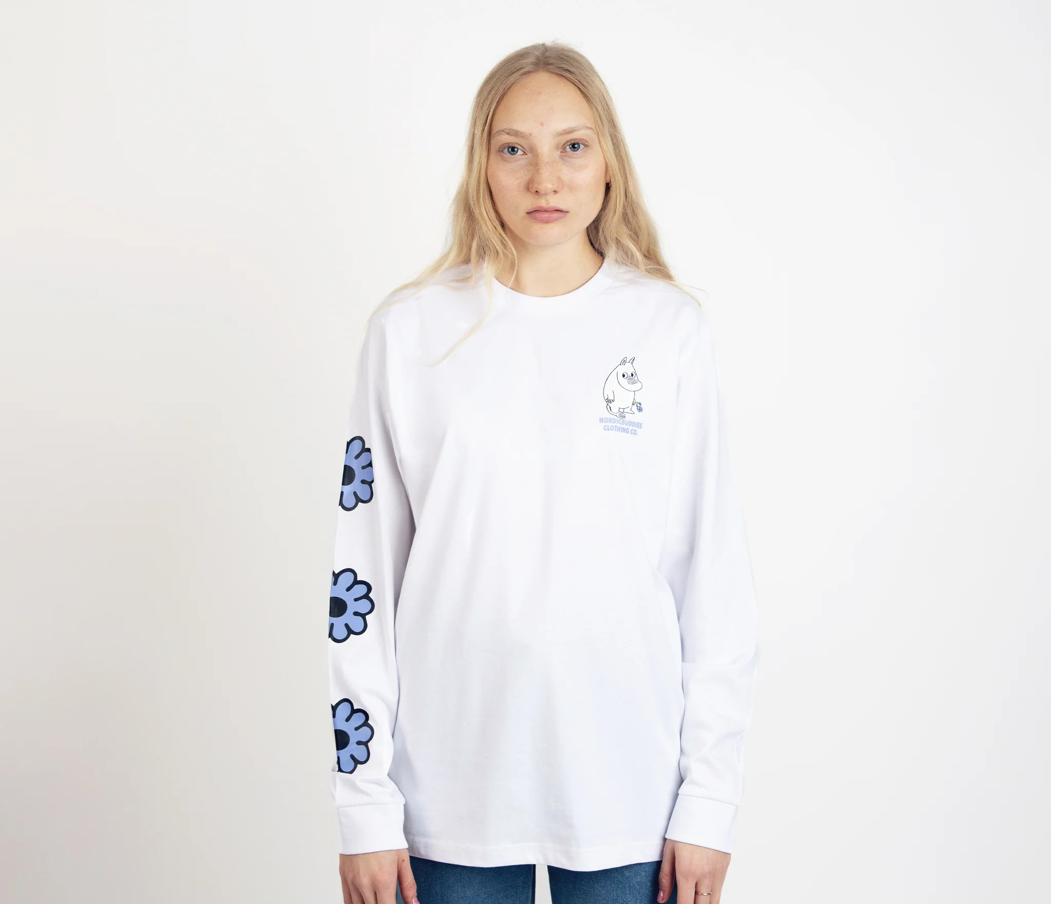 Officiel hvid langærmet Mumitrøje med Mumitroldens blomsterprint