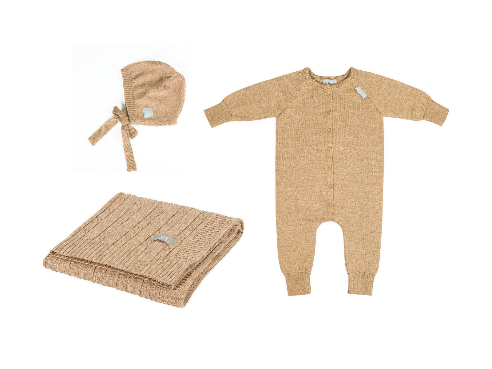 Merino wool baby set, laid flat