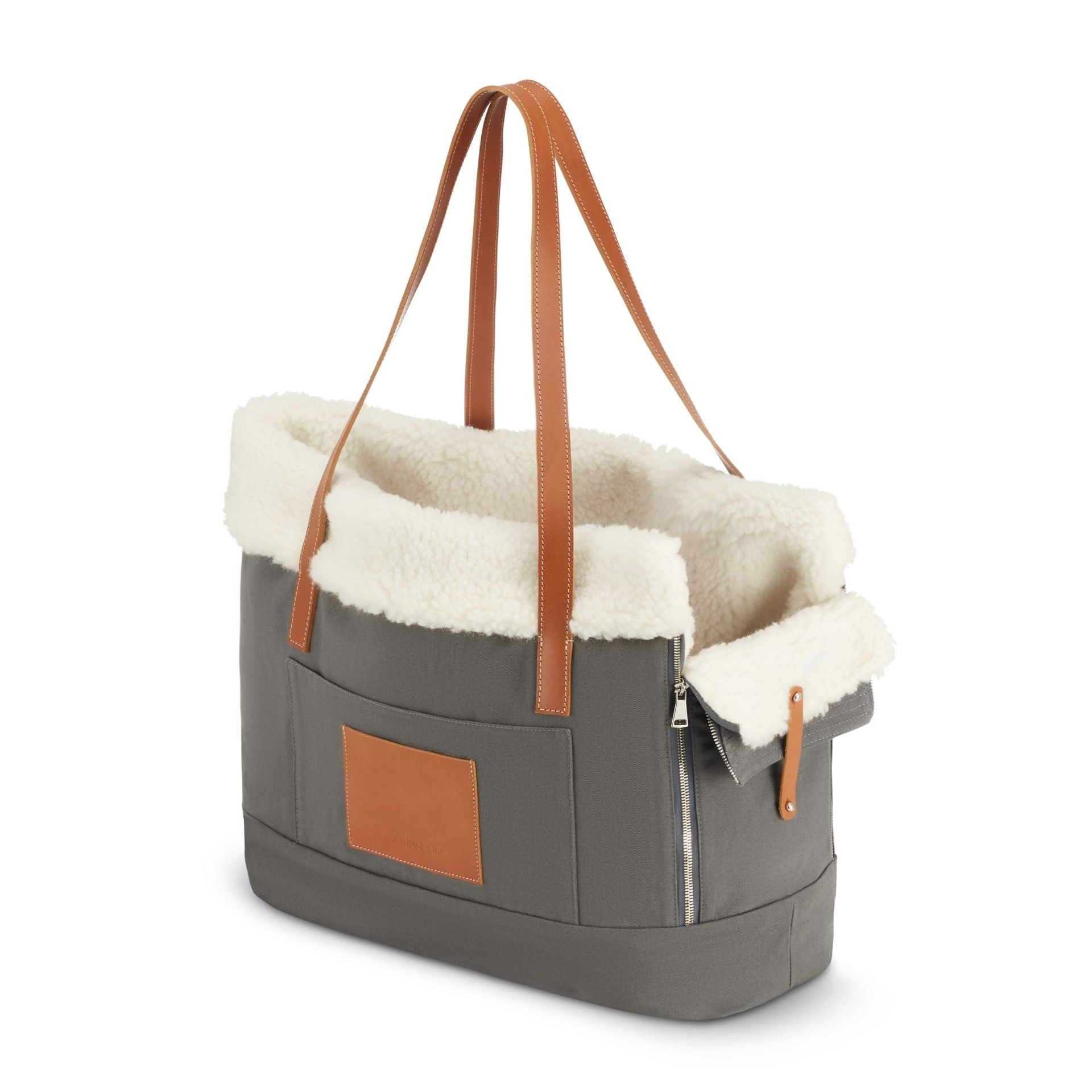 Grey canvas dog carrier bag for small dogs, made in the EU