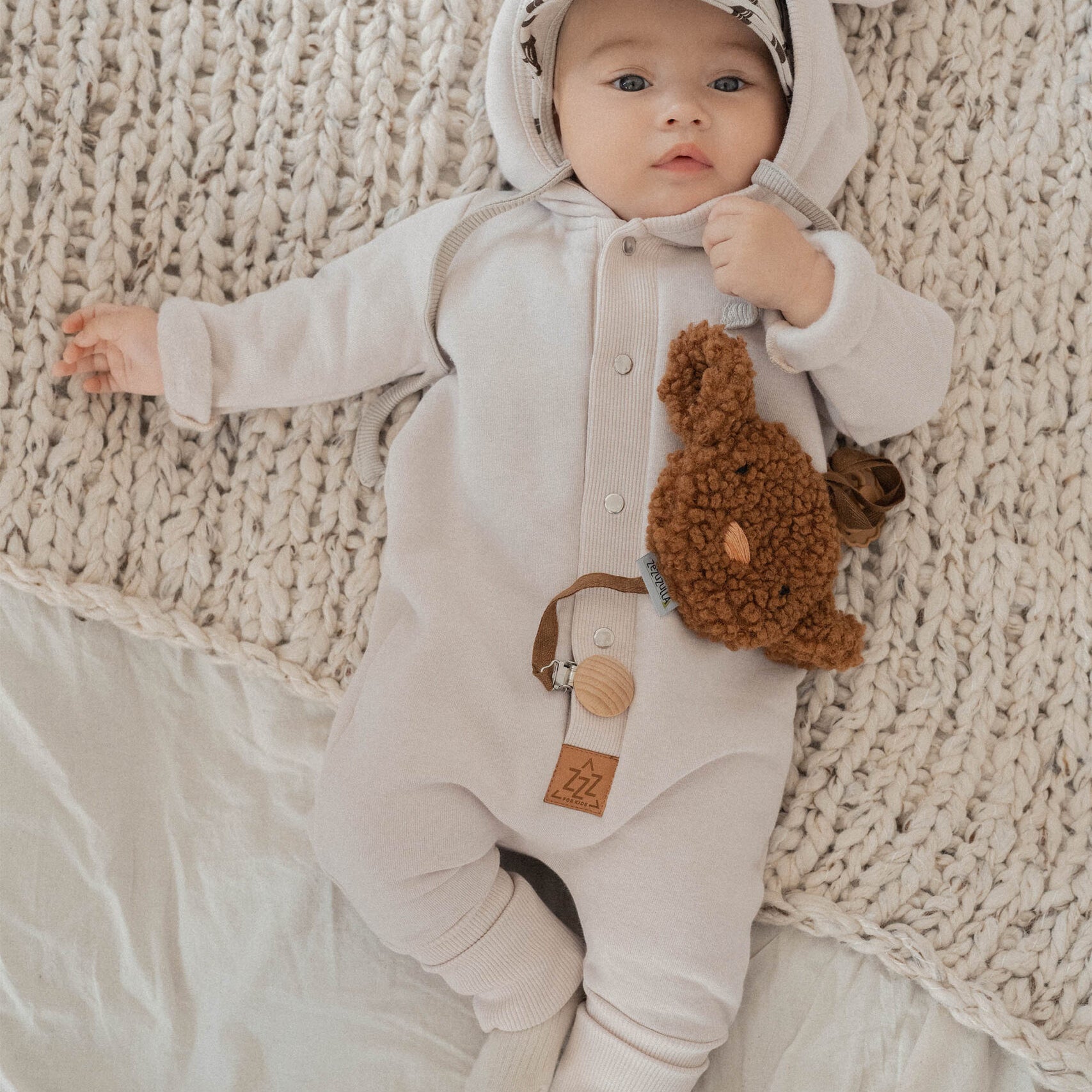 Eared Jumpsuit for Babies and Kids - Sand