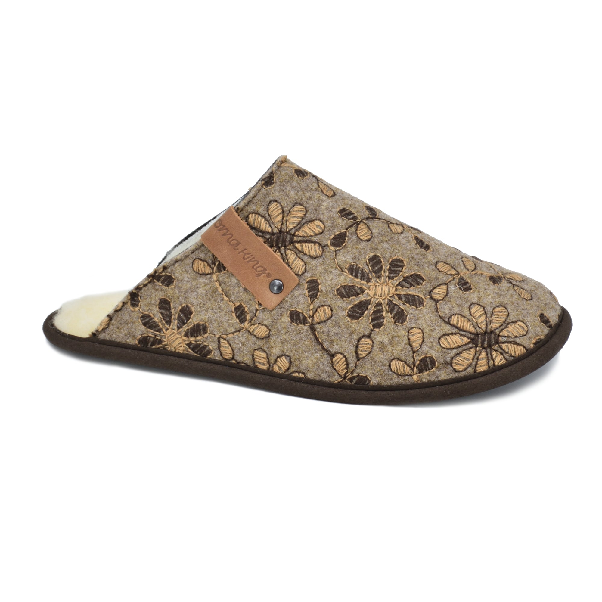Jugu Slippers with Natural Felt and Wool - Floral Pattern v2