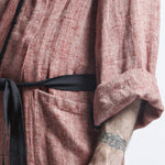 Linen Men's Bathrobe - Red Fishbone