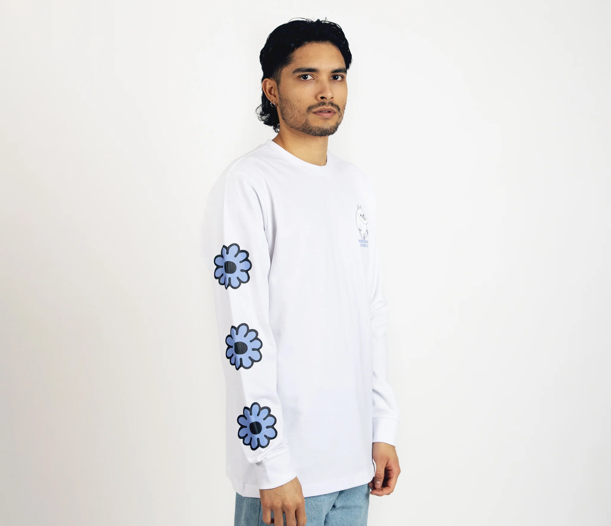 Moomin Long Sleeve Shirt, Moomintroll's Flower White, ribbed cuffs