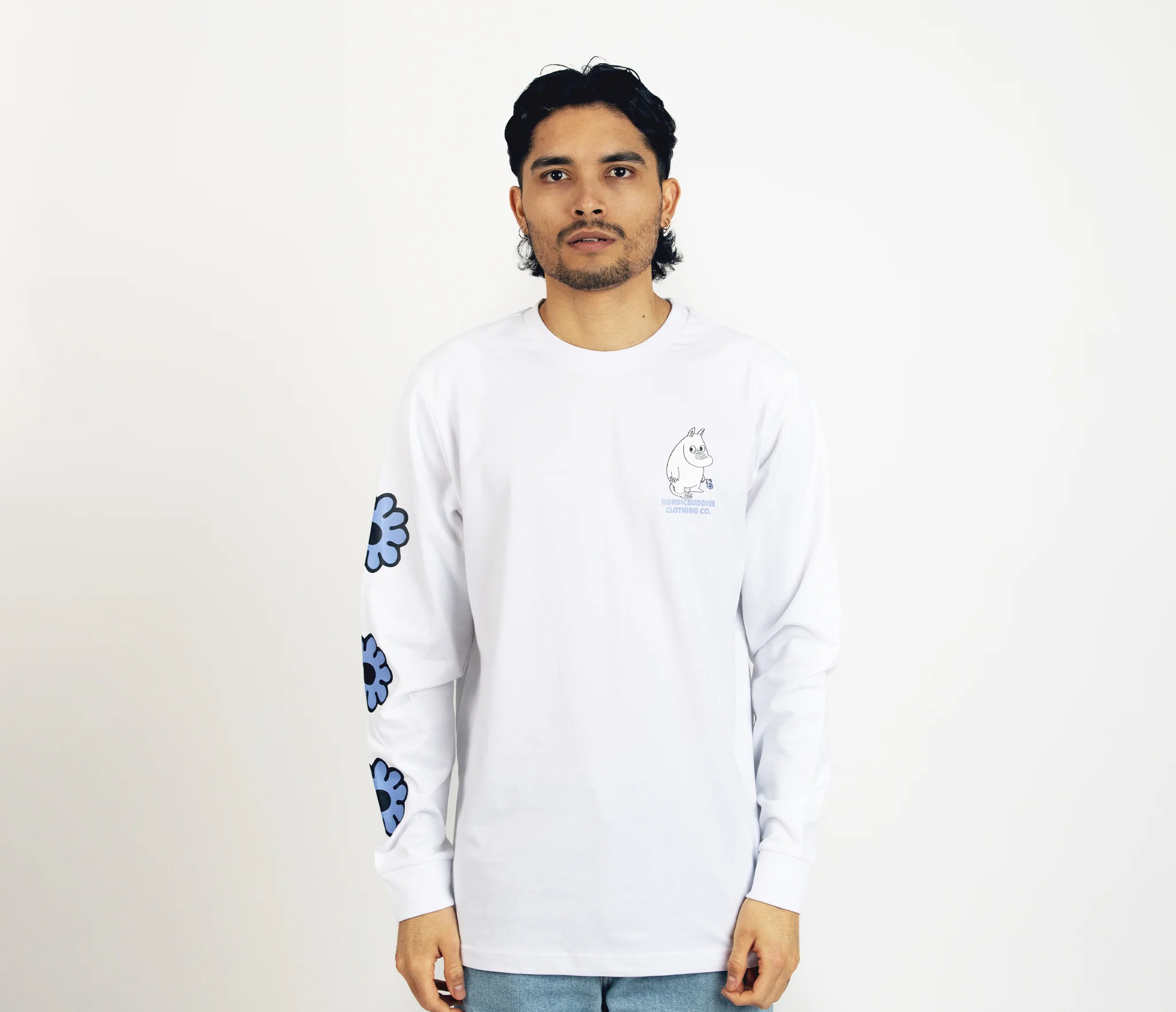 Moomin Long Sleeve Shirt, Moomintroll's Flower White, relaxed unisex fit