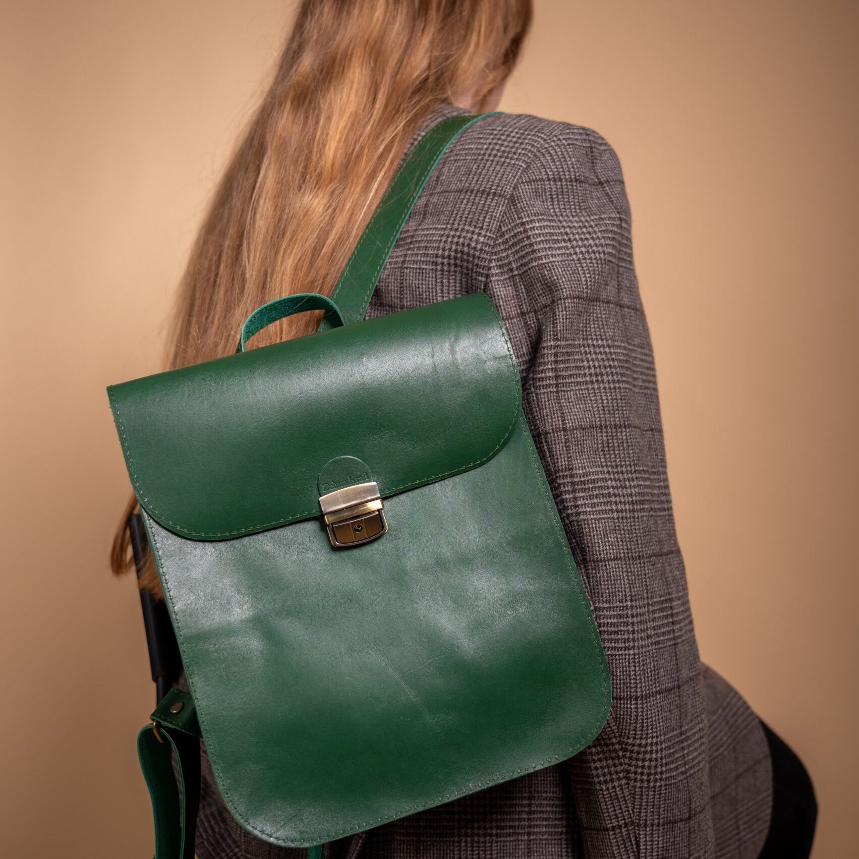 Natural Leather Saddle Backpack - Green
