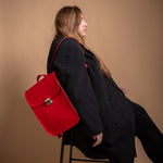 Natural Leather Saddle Backpack - Red