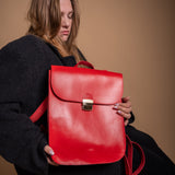 Natural Leather Saddle Backpack - Red