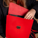 Natural Leather Saddle Backpack - Red