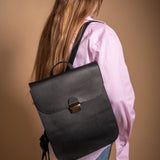 Natural Leather Saddle Backpack - Black