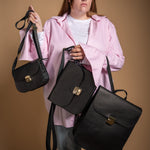 Natural Leather Saddle Backpack - Black