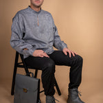 Natural Leather Saddle Backpack - Grey