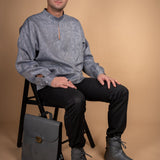 Natural Leather Saddle Backpack - Grey