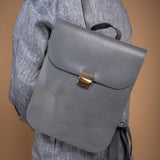 Natural Leather Saddle Backpack - Grey