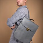 Natural Leather Saddle Backpack - Grey