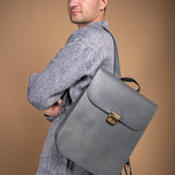 Natural Leather Saddle Backpack - Grey