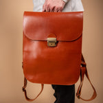 Natural Leather Saddle Backpack - Light Brown