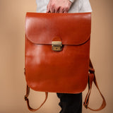 Natural Leather Saddle Backpack - Light Brown
