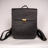 Natural Leather Saddle Backpack - Black