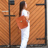 Natural Leather Saddle Backpack - Light Brown