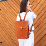 Natural Leather Saddle Backpack - Light Brown