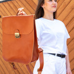 Natural Leather Saddle Backpack - Light Brown