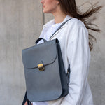Natural Leather Saddle Backpack - Grey