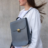 Natural Leather Saddle Backpack - Grey