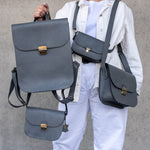 Natural Leather Saddle Backpack - Grey