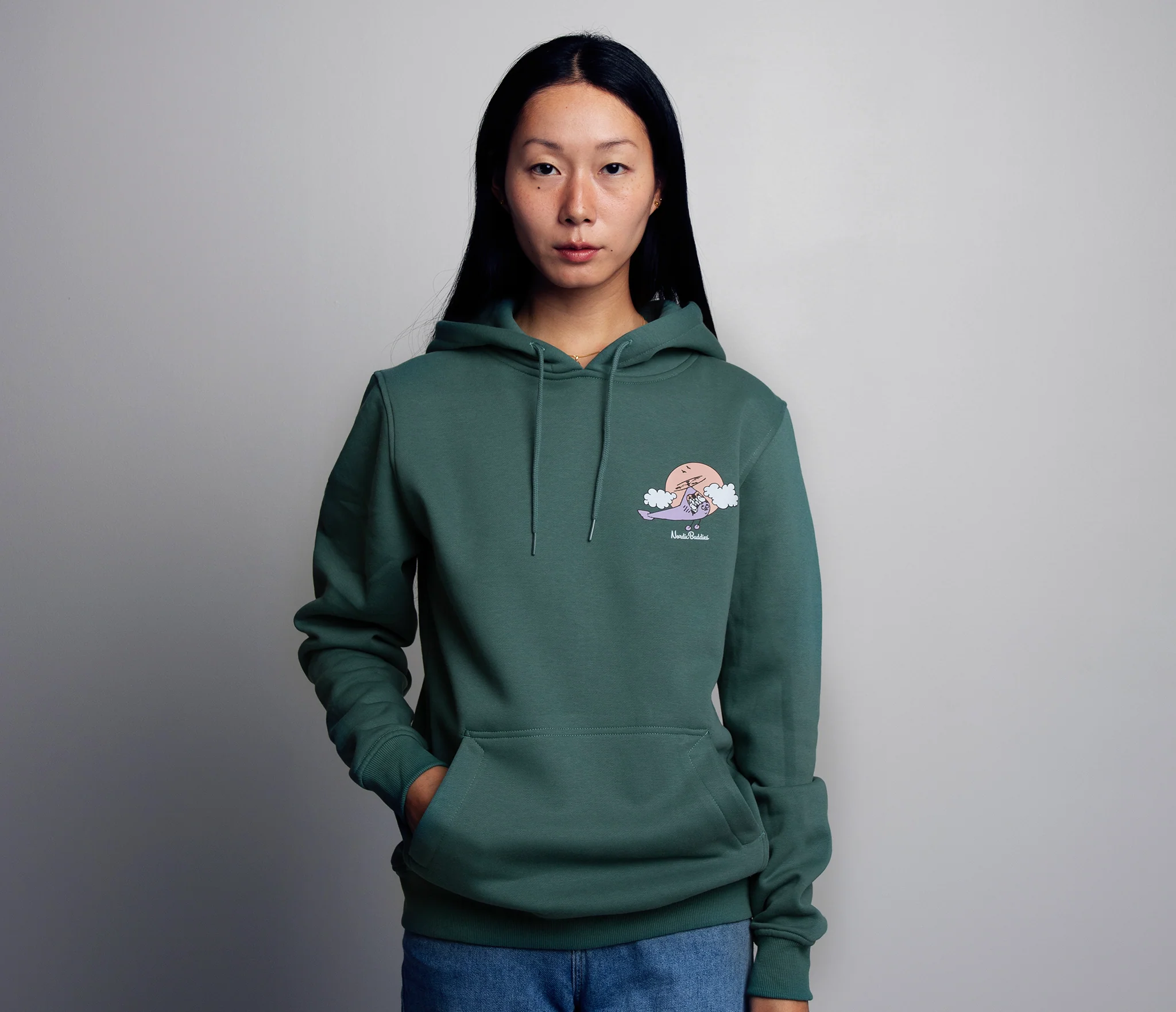 Moomin Unisex Hoodie Moominhouse Green, Premium Cotton - Snøluv