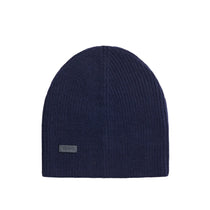 Navy fisherman's rib baby alpaca beanie, adult one size, front view