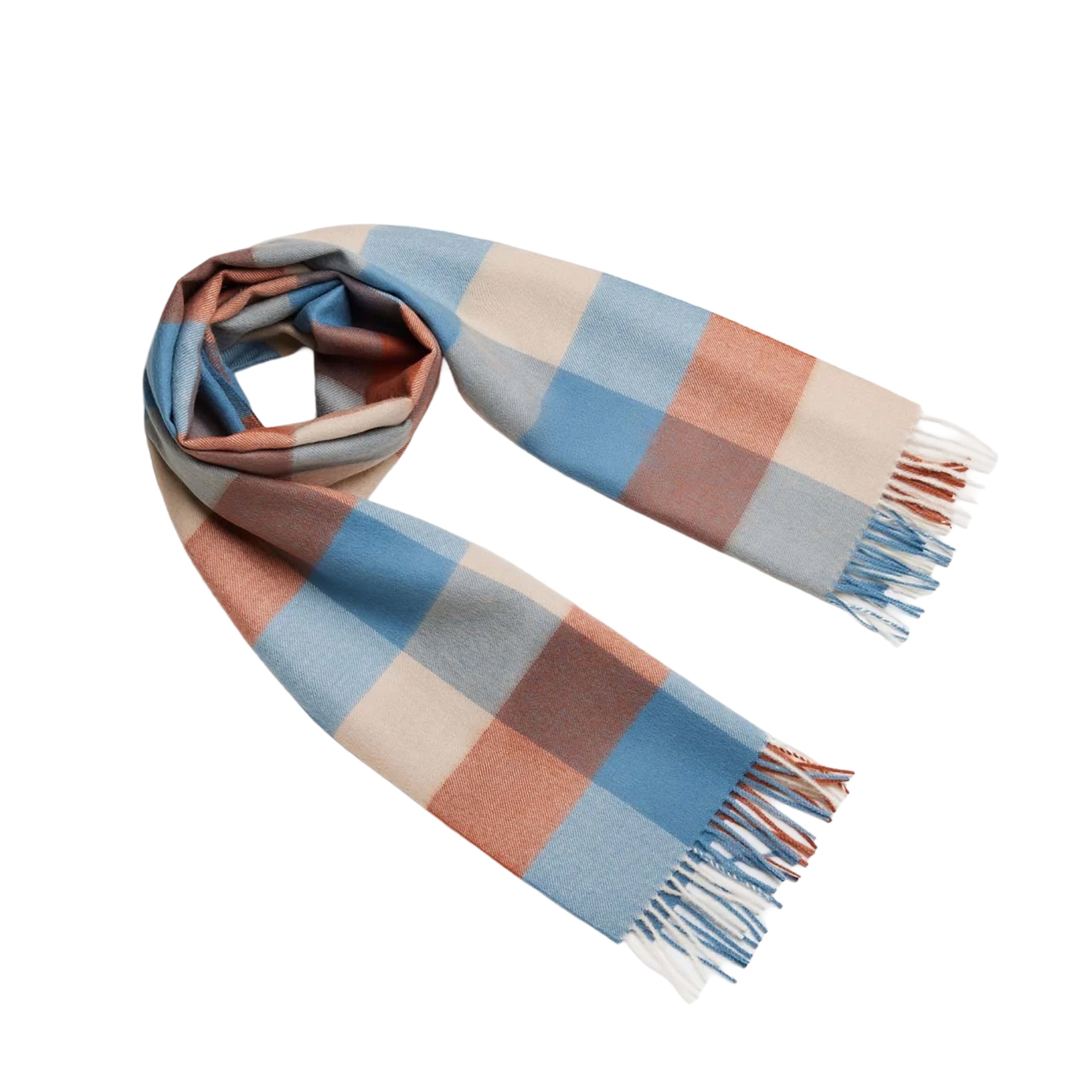 Natural check baby alpaca scarf, 45 × 200 cm, the check is woven, not printed