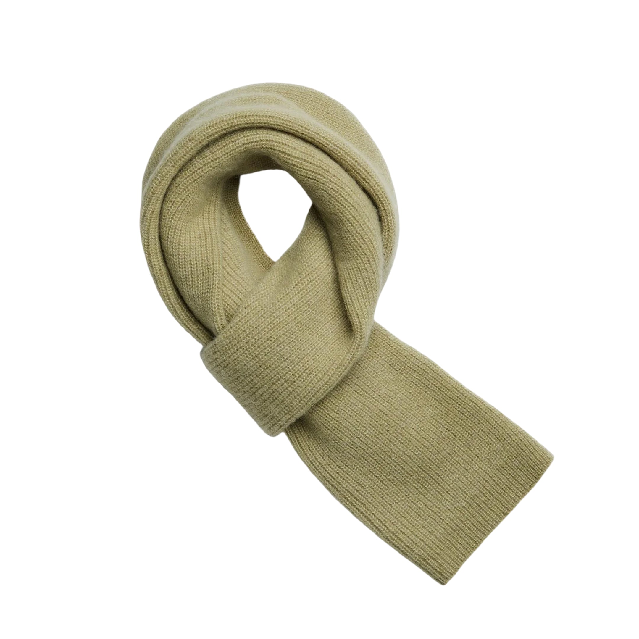 Musk green fisherman's rib alpaca scarf, 30 × 200 cm, a deep rib that holds a knot
