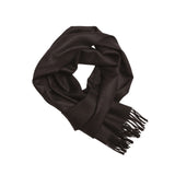 Cocoa plain baby alpaca scarf, 30 × 180 cm, knotted and shown on white