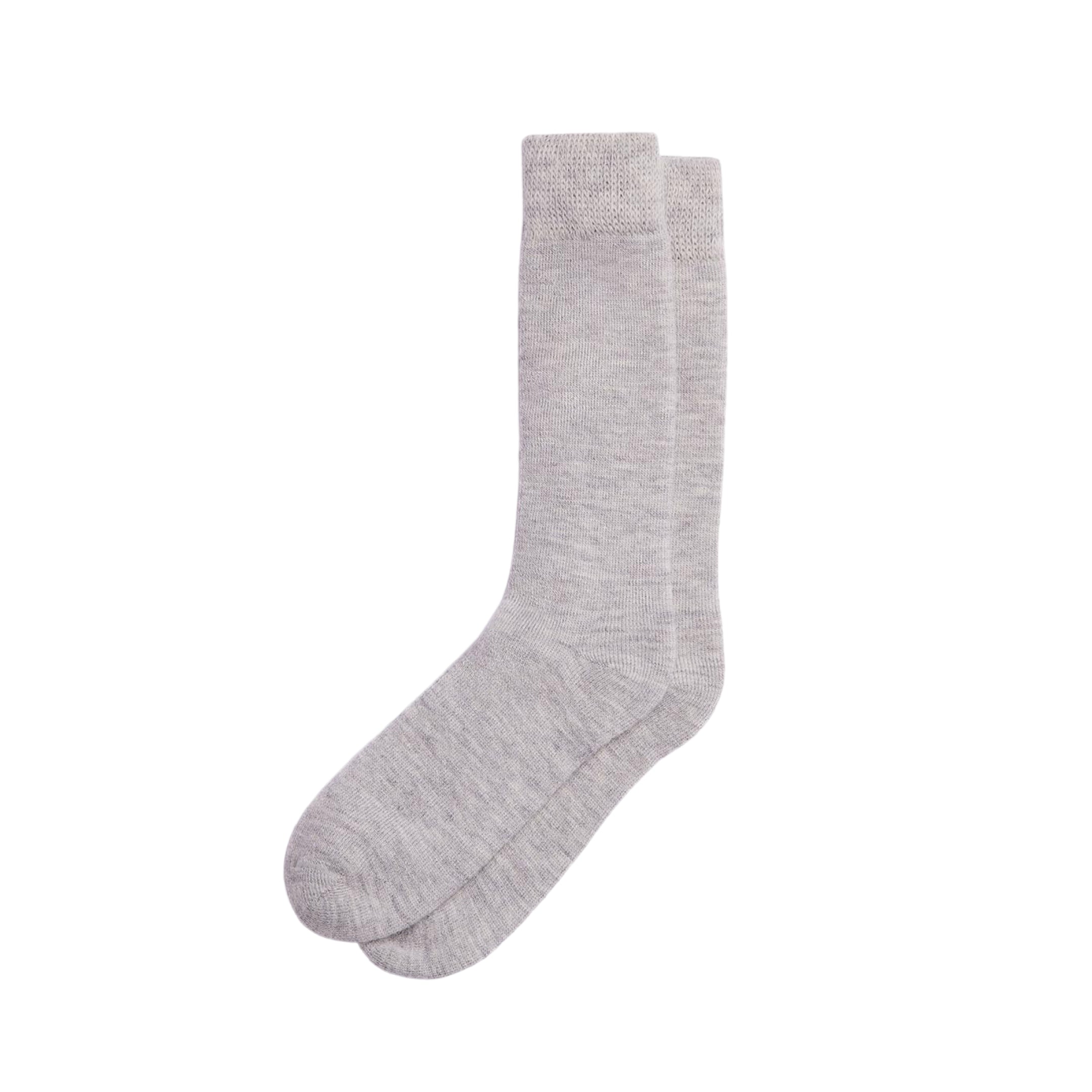 Silver mid length alpaca socks, unisex, shown flat on white