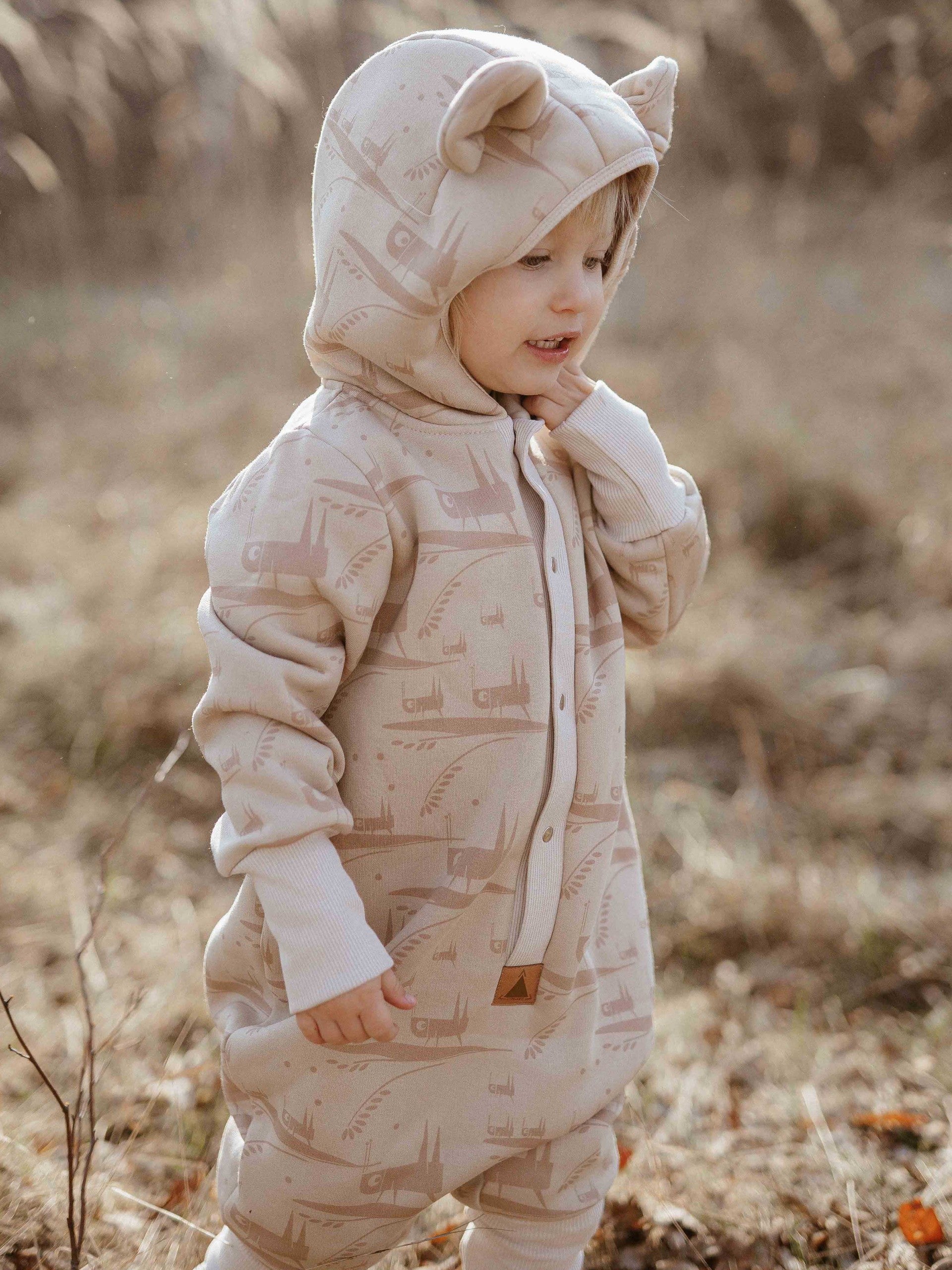 Hooded Baby Romper, Grasshopper, sewn in Poland