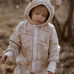 Hooded Baby Romper, Grasshopper, Zezuzulla print