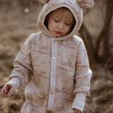 Hooded Baby Romper, Grasshopper, Zezuzulla print