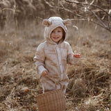 Hooded Baby Romper, Grasshopper, brushed cotton knit