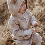 Hooded Baby Romper, Grasshopper, eared hood and press studs