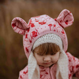 Hooded Baby Romper, Lilies on Pink, sewn in Poland