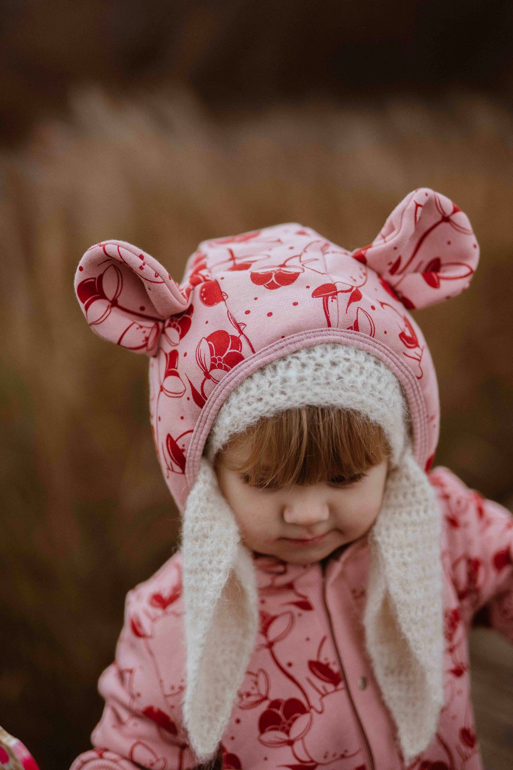 Hooded Baby Romper, Lilies on Pink, sewn in Poland