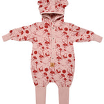 Hooded Baby Romper, Lilies on Pink