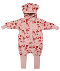 Hooded Baby Romper, Lilies on Pink