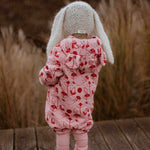 Hooded Baby Romper, Lilies on Pink, ribbed cuffs that fold back