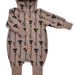 Hooded Baby Romper, Thistle on Brown
