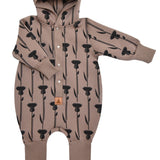 Hooded Baby Romper, Thistle on Brown