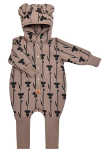 Hooded Baby Romper, Thistle on Brown