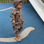 Hooded Baby Romper, Thistle on Brown, Zezuzulla