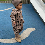Hooded Baby Romper, Thistle on Brown, Zezuzulla
