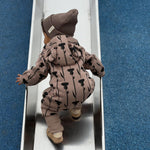 Hooded Baby Romper, Thistle on Brown, sizes 62 to 98